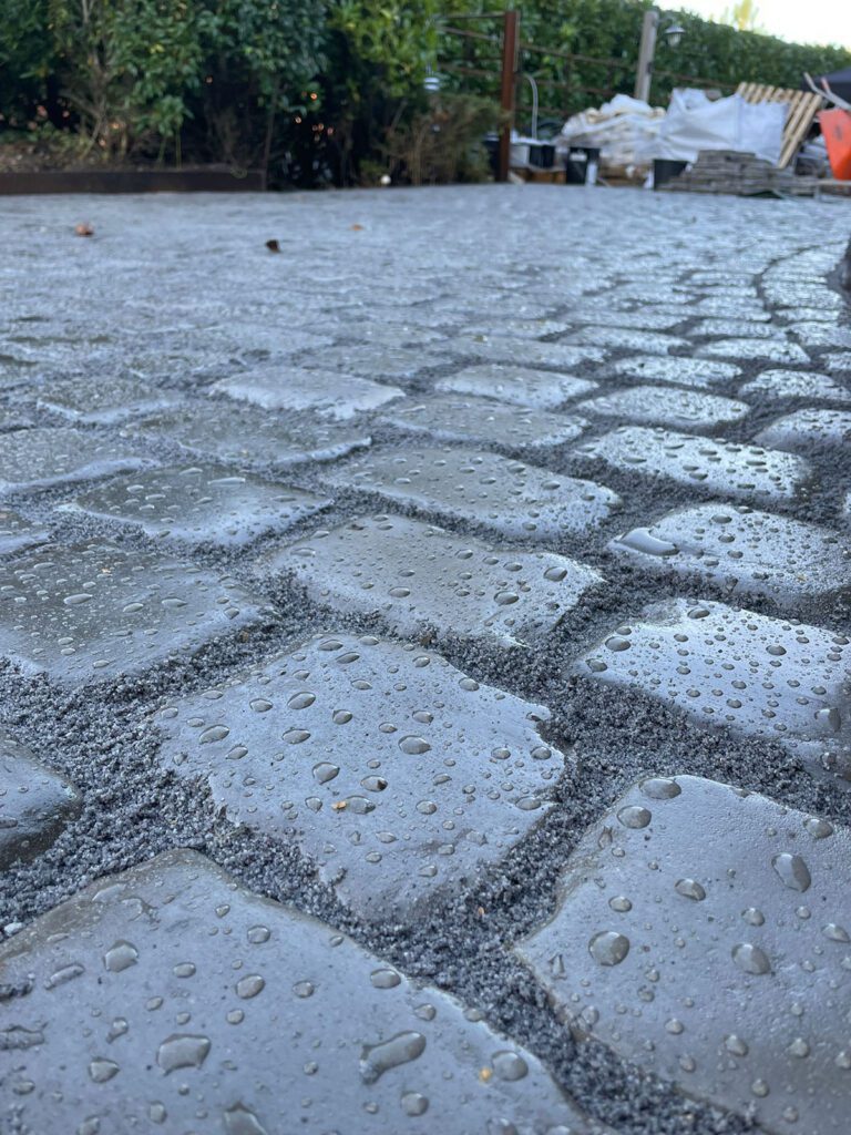 Landscaping close up of cobble sets